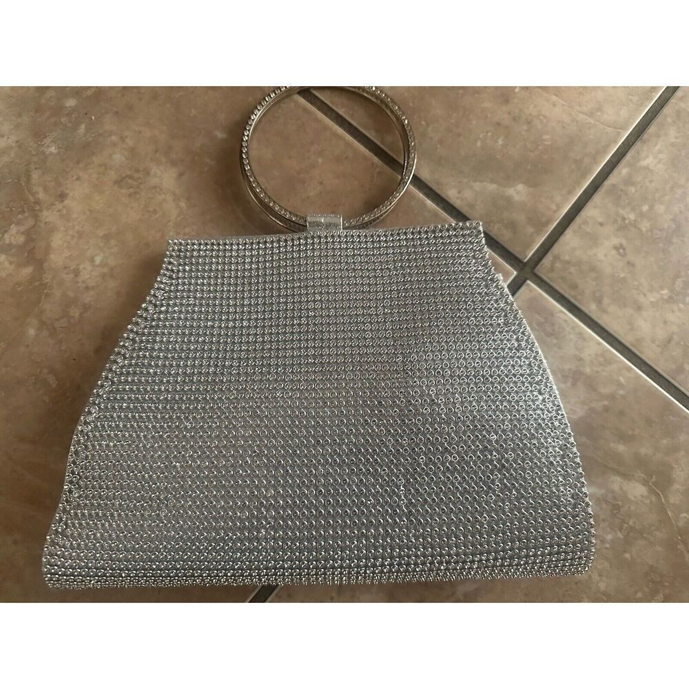 New Small Rhinestone Cocktail Evening Bag Silver W/ Silver Chain